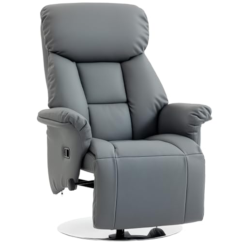 HOMCOM Fauteuil de Relaxation inclinable pivotant avec Repose-Pied réglable et accoudoirs, Fauteuil Relax de Salon Chaise TV en Cuir synthétique pour Salon, Chambre,...