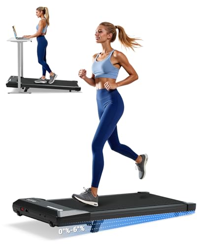 Image of DeerRun Walking Pad with 6% Incline, 3 in 1 Under Desk Treadmill for Home Office & Small Spaces, 2.5HP Quiet Walking Pad Treadmill with 300lb Capacity, 0.6-3.8MPH, App & Remote Control