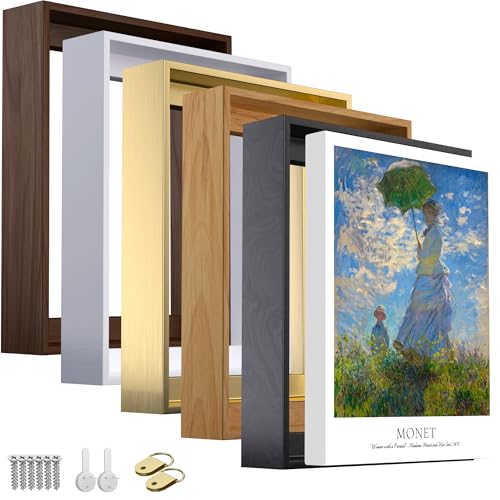 Canvas Floater Frame for 1"–1.25" Gallery Wrapped Canvas, Floating Picture Frame Kit for Wall Art, Oil Paintings, Posters, Photography Prints, Polystyrene Wood Grain Look, Hanging Hardware Included