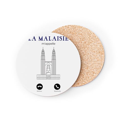 sous Verre Ronds Base Liège- La Malaisie m'appelle Asie Voyage Tourisme - 1 unité (95 x 95 mm)