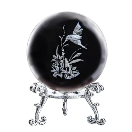 3D Hummingbird Crystal Ball Paperweight 60mm Glass Bird Animal Home Decor
