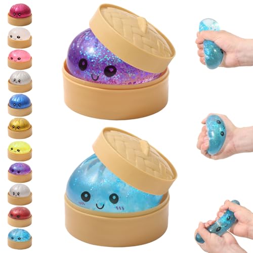 SMLEGFT Giant Dumpling Squishy 2-Pack, Glitter Dumpling Squishy Mystery Box, Soft Dumpling Stress Ball for Anxiety Relief & Focus, Bao Bun Sensory Fidget for Teens Adults, Festival Gifts, Party Favors