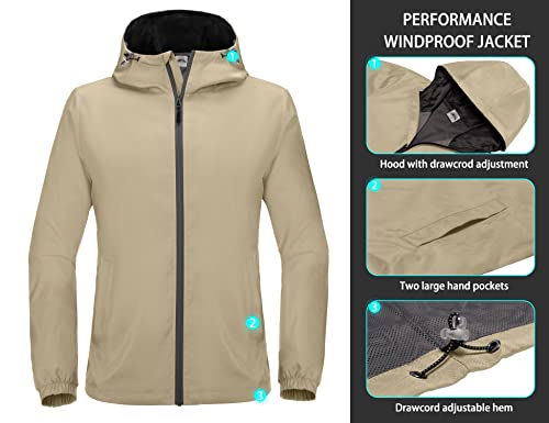Mapamyumco Men's Lightweight Windbreaker, Windproof Hooded Golf Jacket, Water-Resistant Stretch Travertine L #TOP3