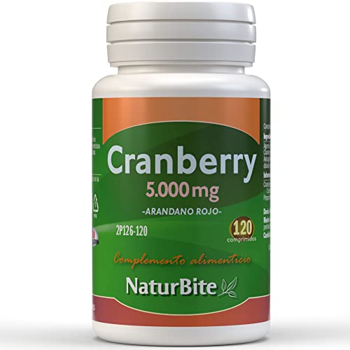 NaturBite Cranberry 5000mg. Arandano rojo de alta potencia. 120 comprimidos veganos. Con proantocianidinas (PAC)