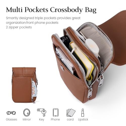 Image of befen Genuine Leather Small Crossbody Bags for Women Cell Phone Purse | Real Leather, RFID Blocking Card Slots, Multi Pockets, Cell Phone Bag, Travel Purse, Anti Theft