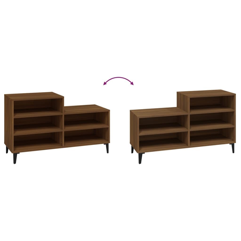 Schuhregal Braun Eichen-Optik aus Holzwerkstoff 102 x 36 x 60 cm mit Metallfüßen, 5 Fächer für Flur Diele Eingang, Schuhaufbewahrung und Ordnung