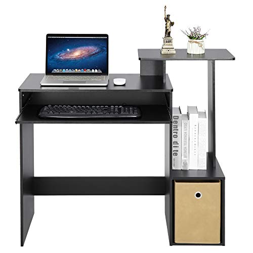 ZENYSmall Computer Desk with Keyboard Tray and Storage Shelf Home Office Desk Student Study Writing Desk