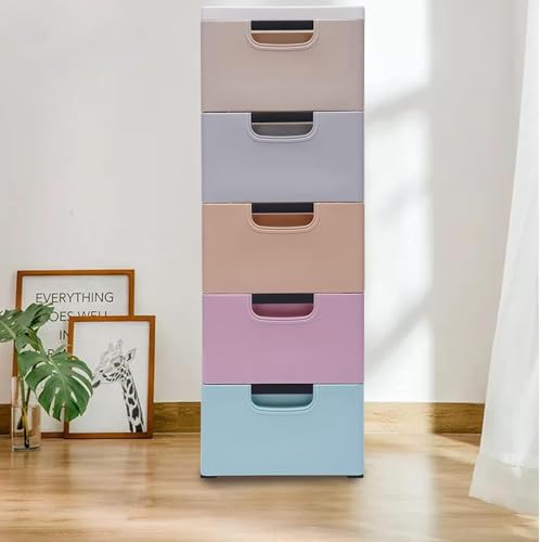 Torre de almacenamiento de plástico con 5 cajones y 4 ruedas, organizador móvil para dormitorio, armario y sala de estar