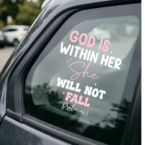 Image of Christian Car Decal God is Within Her She Will Not Fall Sticker - Psalm 46:5 Bible Verse Vinyl Decal, Inspirational Scripture Bumper Sticker, Faith Gift for Christian Women Daughter Mom
