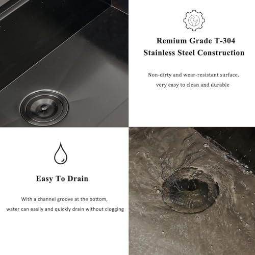 Image of 15x17 Black Bar Sink Undermount, Gunmetal Black Workstation Stainless Steel 16 Gauge Small Kitchen RV Prep Wet Bar Sink 9 inch Deep Single Bowl with Cutting Board