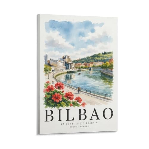 Poster Bilbao aquarelle vintage 50x75 cm pour décoration murale de maison