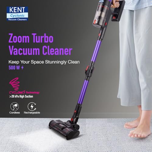 KENT Zoom Turbo Vacuum Cleaner 500W | Battery Operated | Rechargeable, Cordless &Hoseless | Cyclone5 Technology | Digital Control Panel | BLDC Motor | >28 Kpa High Suction | Multi Nozzle Operation view 2