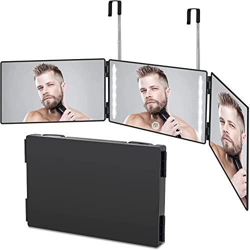 Padom 3 Way Mirror for Hair Cutting - Rechargeable 360° Barb...