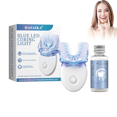 HASAIKA® Kit de Reparación de Dientes, Empaste Provisional Dental, Contiene una lámpara de curado con luz azul para reparar defectos dentales y pequeñas grietas