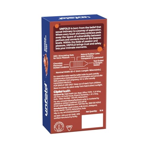 Image of Cipla UNFOLD Chocolate Dotted Condoms | Premium Latex, Lubricated for Comfort | Chocolate Flavoured | Pack of 2 (10 Count Each)