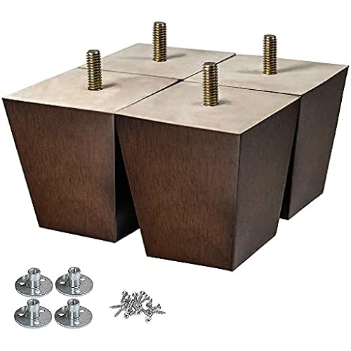 Wood Furniture Legs 3 inch Sofa Legs Pack of 4 Square Couch Legs Brown Mid-Century Modern Replacement Legs for Armchair Recliner Coffee Table Dresser