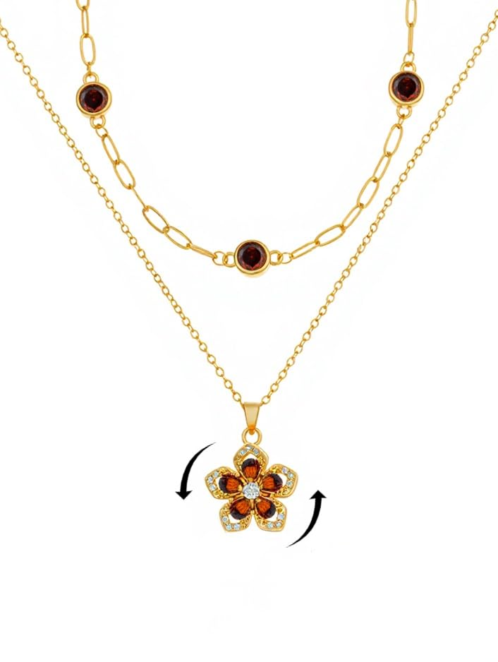 Natural Birthstone Layered Fidget Flower Necklace for Women
