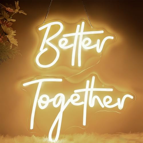 Better Together Neon Sign for Wall Decor LED Light Up Wedding Sign for Proposal Engagement Room Backdrop Decoration (15.2 x 9.45 & 12 x 7.68)