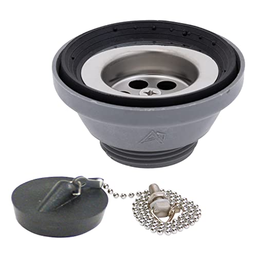 Ambassador Marine - 1-1/2 inch Drain, Straight Drain, Low Profile, 1-1/4 inch-M Thread, w/Chain Stopper - Ultra-Mirror Finish - S01-0104-UP-W