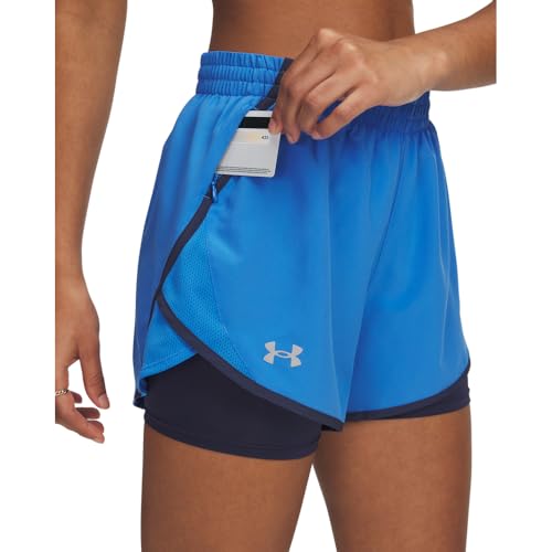 Under Armour Damen Fly by 2In1 Short Laufbekleidung Laufshorts Blue Atlantis/Washed Navy - Blau S