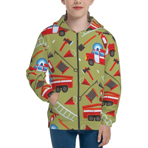 Cartoon Fire Truck Kids Pullover Hoodies Boys Zip Up Sweatshirts Girls Athletic Clothes with Pocket3
