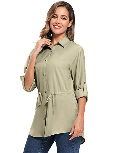Women's UPF 50 Long Sleeve Sun Protection Shirts Quick Dry Outdoor Fishing Hiking Travel Shirt (5048 Khaki XXL)