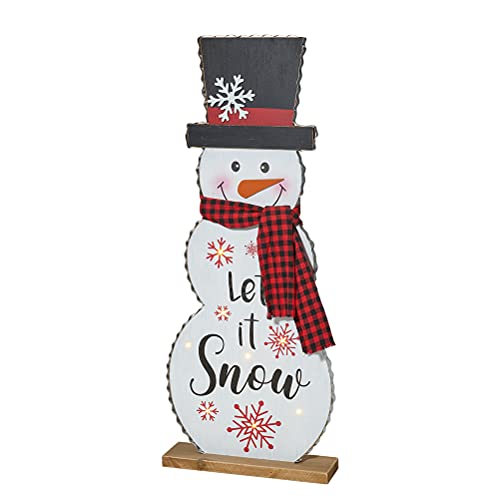 Image of Glitzhome 36 inch H Lighted Wooden Christmas Snowman Porch Decor Standing Porch Sign Merry Christmas Welcome Sign Holiday Party Outdoor Indoor Xmas Decorations