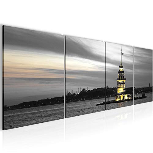 Runa Art Tableau Set Istanbul Turquie Tableau Decoration Murale Salon XXL 160 x 50 cm Noir Et Blanc Moderne 6041c
