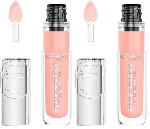 L'Oréal Paris Plump Ambition Volumisierendes Lippenöl mit Hyaluronsäure, 24-stündige Feuchtigkeit*, Pink (Milky Nu) (Packung mit 2) – Ansicht 1