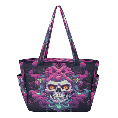 Sac de plage crâne cool cabas pour femmes à bandoulière spacieux