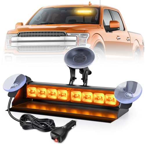 Image of Nilight 8LED Amber Traffic Advisor Strobe Light Bar Hazard Safety | with Vacuum Suction Emergency Dash Warning Flashing Lights Front /Rear Windshield Visor for Truck Police Construction Vehicles