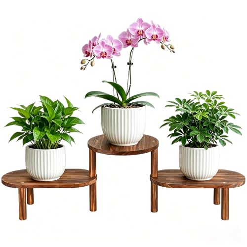 Jotboom 3 Tier Corner Plant Stand Indoor - Adjustable Wood Convex Flower Stand for Small Spaces...