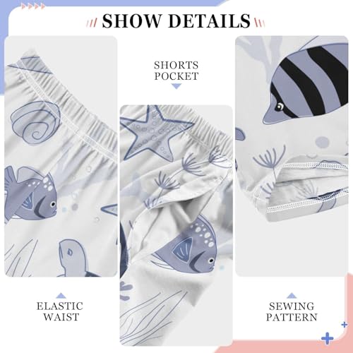 Boys' Pants Sea Turtle Starfish Fish White Long Bottoms Jogger Pants Elastic Waist Trousers with Pockets S-XL4
