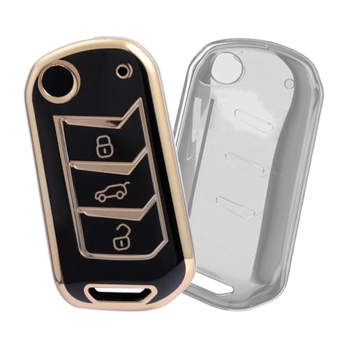Image of keyzone TPU Key Cover combo compatible for Mahindra Thar, Bolero, Scorpio, XUV700, XUV400, XUV300, TUV300, Marazzo 3 button flip key (Clear TPU + Gold TPU)