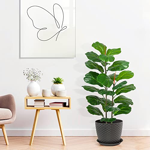GAOMON 39inch Artificial Fiddle Leaf Fig Tree, Faux Ficus Lyrata, Potted Ficus Lyrata Faux Tree Fake Plant for Home Office Decoration