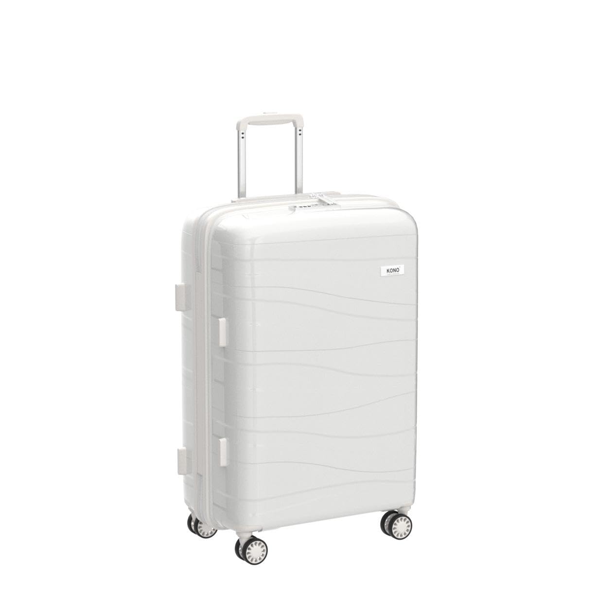 KONO Reisekoffer 75cm Polypropylen Hartschale 4 Rollen TSA Schloss 75x52x30cm Creme Weiß