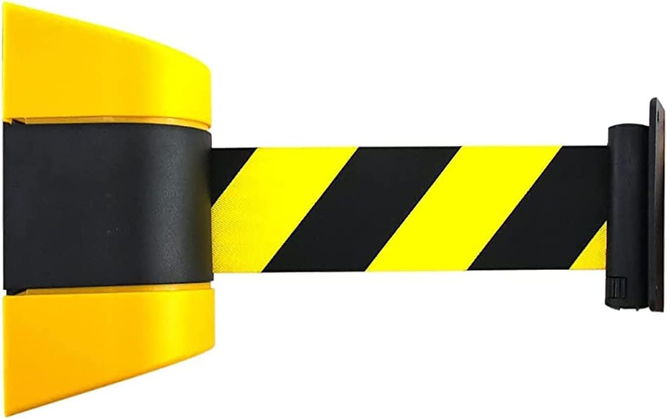 Aioneer Barrier Belt Retractable Queue Belt Barrier, 5M Fixed Wall Mount Retractable Belt Barrier, Striped Caution Belt For Museum, Factory, Cinema