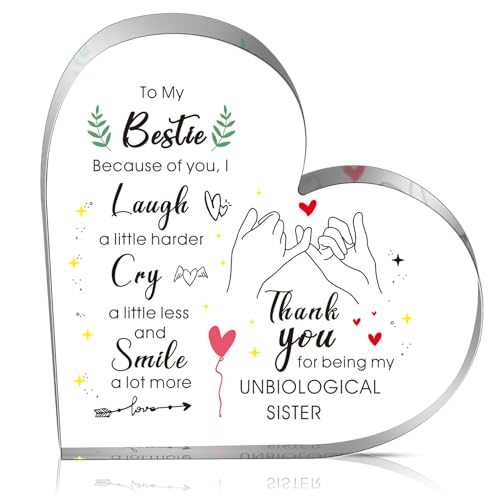 Queekay Placa acrílica con texto en inglés 'To My Bestie', regalos de cumpleaños para mujeres, centro de mesa acrílico de amistad, en forma de corazón, regalos con refranes y mensaje para mujeres