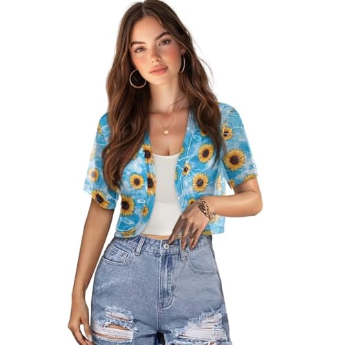 Image of Womens Short Sleeve Cardigans Lightweight Summer Cardigan Trendy Bolero Shrug Cute Floral Cardigan Sheer Bolero