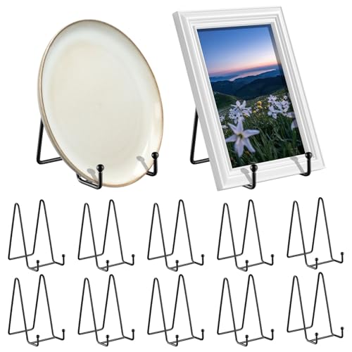 HJJWNDDNG 12Pcs Plate Stands for Display, 6 Inch Metal Plate Holder Portable Picture Frame Holder Minimalist Photo Frame Stand for Photos Books Artwork(black-12-6 inches)