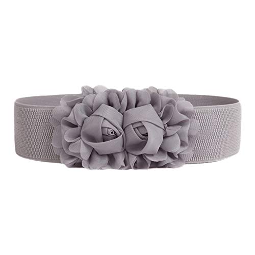 Wicemoon Gris Moda Mujer Cintura Gasa Rosa Flores Cinturón Elástico Vestido de Mujer Cinturón 62 * 6cm