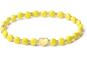 MetJakt Women's Handmade Yellow Bracelet with Gold Heart