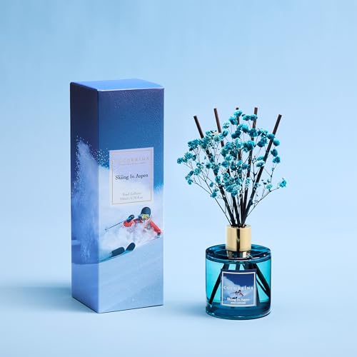 Image of COCORRINA Reed Diffuser - Skiing in Aspen Reed Diffuser Set with 8 Sticks & Preserved Baby's Breath, Reed Diffuser for Home Bathroom Shelf Decor