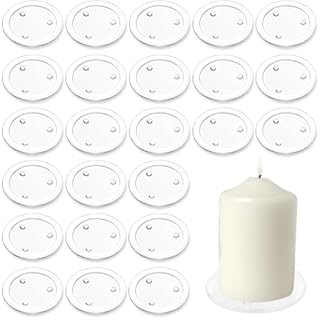 24 Pieces Clear Glass Pillar Candle Holder Plates, 4 Inch Round Glass Candle Plate Small Flat Tray for Dining Table Centerpiece Wedding Spa Home Party Decoration