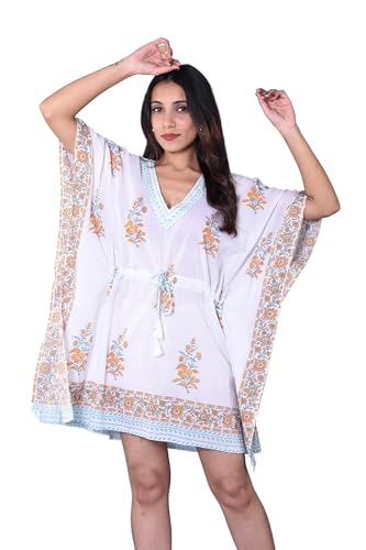 Rastogi Handicrafts 100% Cotton Hand Block Print Swimsuit Cover-up Beach Caftan Women's Print Kaftan 21