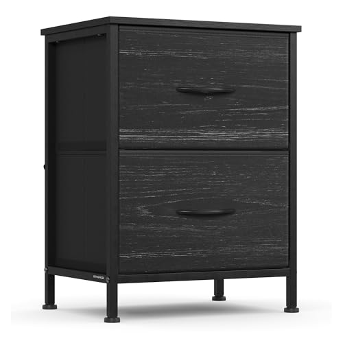 Image of SONGMICS BELLAH Collection - Dresser for Bedroom, Chest of Drawers, Nightstand, 2 Drawers, Storage Organizer Unit, Closet, Entryway, Modern, Ebony Black ULGS312BE02S