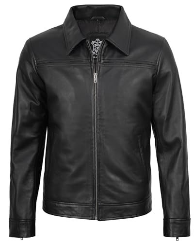 Image of Blingsoul Vintage Real Lambskin Leather Jacket For Mens - Moto Style Classic Shirt Collar Leather Jacket Men