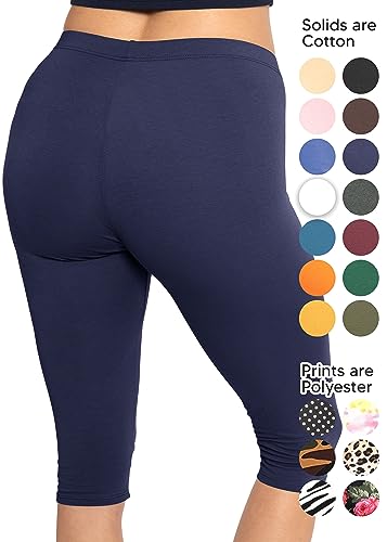 Image of STRETCH IS COMFORT Cotton Capri Leggings, Knee Length Pants, Plus Size