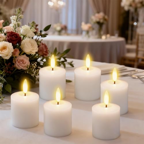 Image of GenSwin Rechargeable Votive Candles Battery Operated with Charging Base, 6 Pack LED Flameless Battery Votive Candles with Remote Timer(White, Real Wax, 2 x 3.2 Inch)
