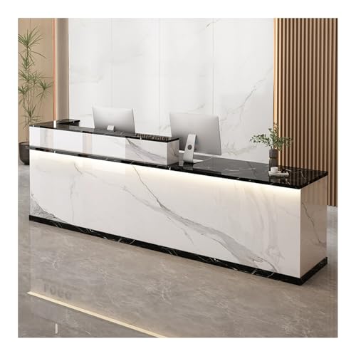 QWEASDF Mostradors de recepción Tiendas，Mostrador de recepción Moderno Simple ，Mesas de recepción de Oficina，MOSTRADOR de Recepción y Oficina. con luz LED，Superficie de mármol(B2,L70.8in)